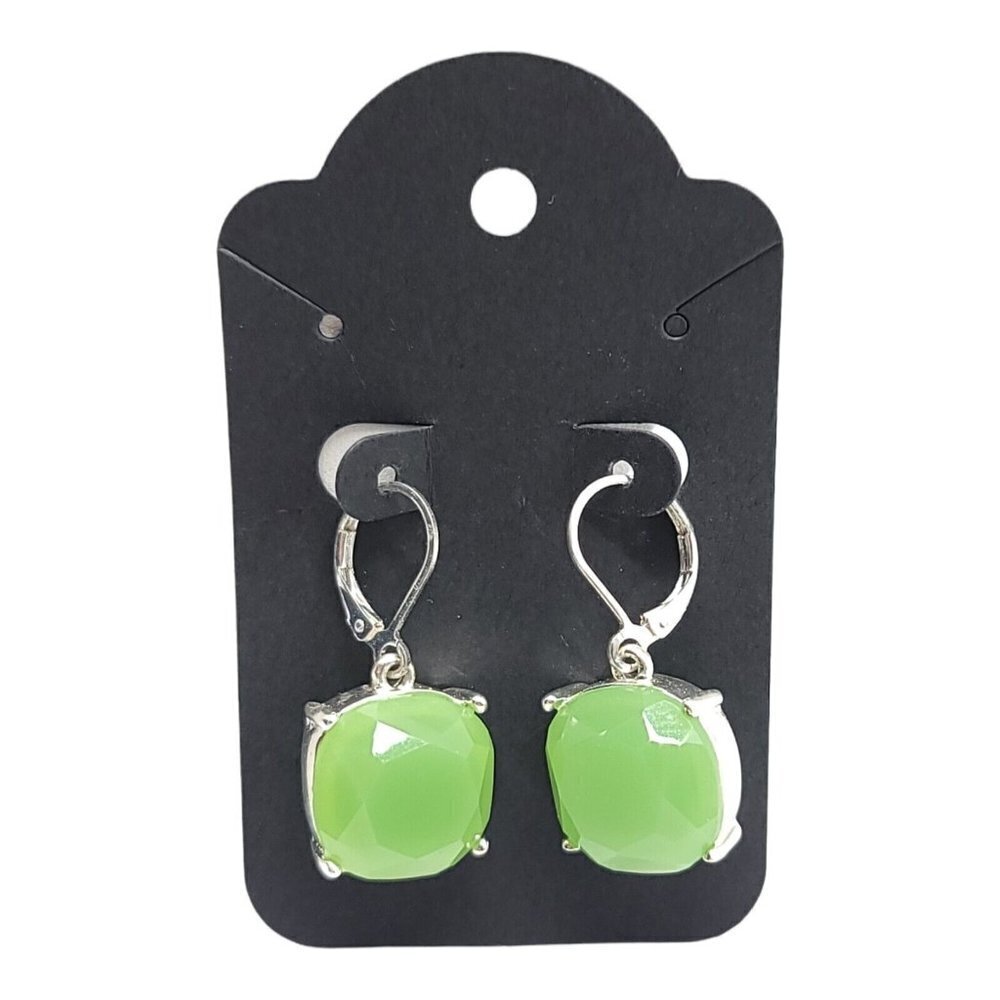 Joan Rivers Green Drop Dangle Acrylic Lucite Cushion Lever Back Earrings